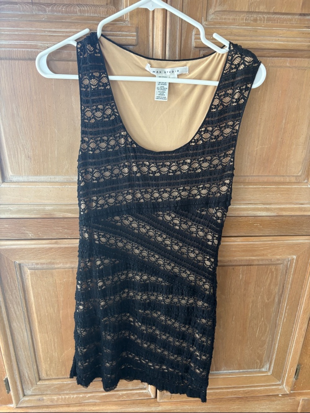 Max Studio Black Lace Overlay Dress with Nude Lining